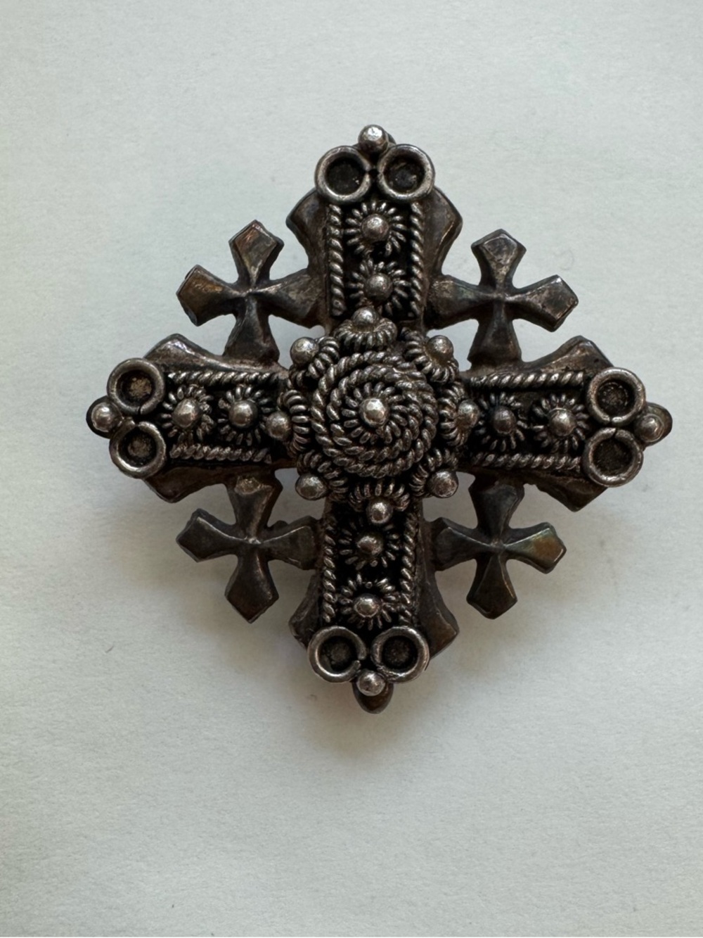 ✨ Antique 900 Silver Jerusalem Maltese Cross Brooch Pin